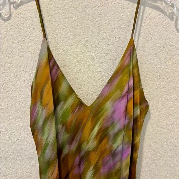Zara Slip Dress Womens Small Tie Dye Satin Spaghetti Strap V Neck - Picture 2 of 9